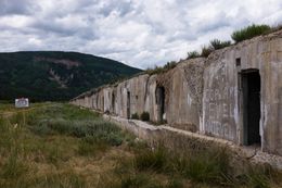 Abandoned bunkers at Camp Hale, where the 10th Mountain Division trained during World War II. Note the warning sign for unexploded ordinances in the area.