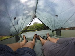 Testing out of new shelter - a tarp and net tent combo.