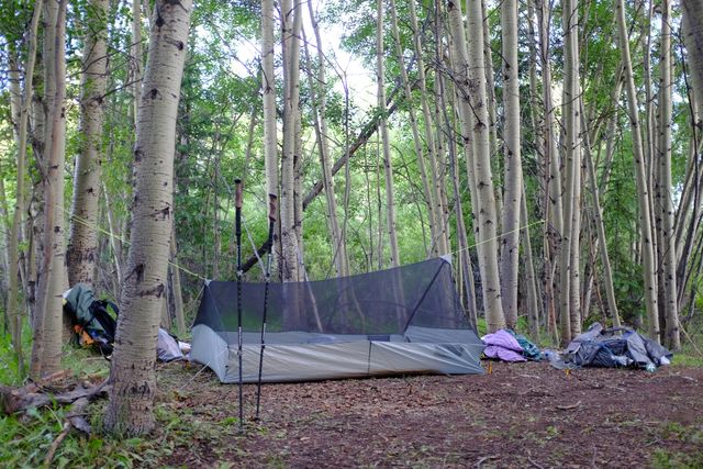 Part of our new gear is a two person net tent from Yama Mountain Gear - lightweight and helps keeps the mosquitos away.